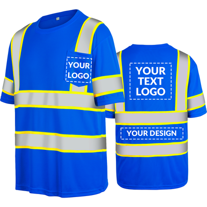 Shmimy Custom Logo High Visibility Safety Shirts, ANSI Class 3 Reflective Work Shirts Long Sleeve Crewneck T-Shirt