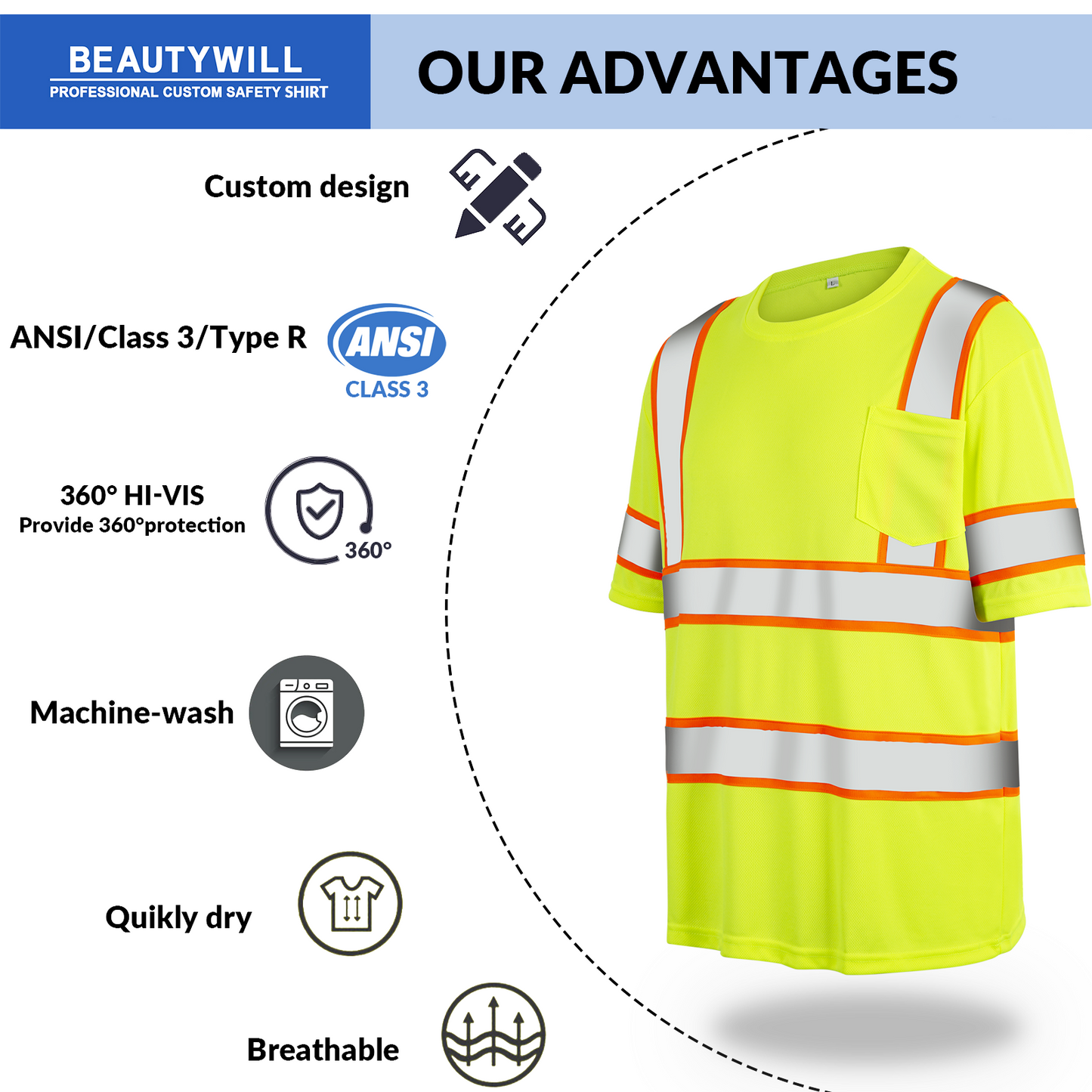 Shmimy Custom Logo High Visibility Safety Shirts, ANSI Class 3 Reflective Work Shirts Long Sleeve Crewneck T-Shirt