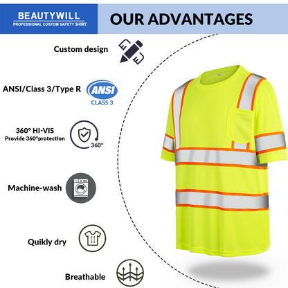 Shmimy Custom Logo High Visibility Safety Shirts, ANSI Class 3 Reflective Work Shirts Long Sleeve Crewneck T-Shirt
