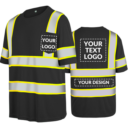 Shmimy Custom Logo High Visibility Safety Shirts, ANSI Class 3 Reflective Work Shirts Long Sleeve Crewneck T-Shirt