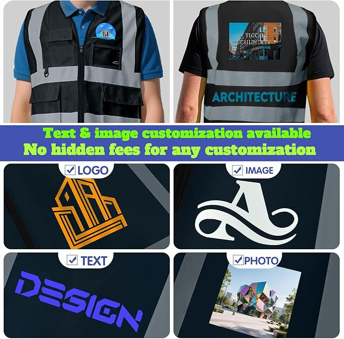 Shmimy Custom Logo Reflective Vest, Class 2 Safety Vests with 5 Pockets Zipper High Visibility