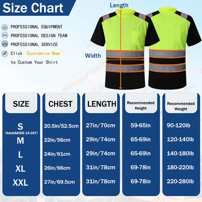 Shmimy Custom Logo High Visibility Shirts Class 3 Reflective Shirts ANSI with Pocket Safety Shirts