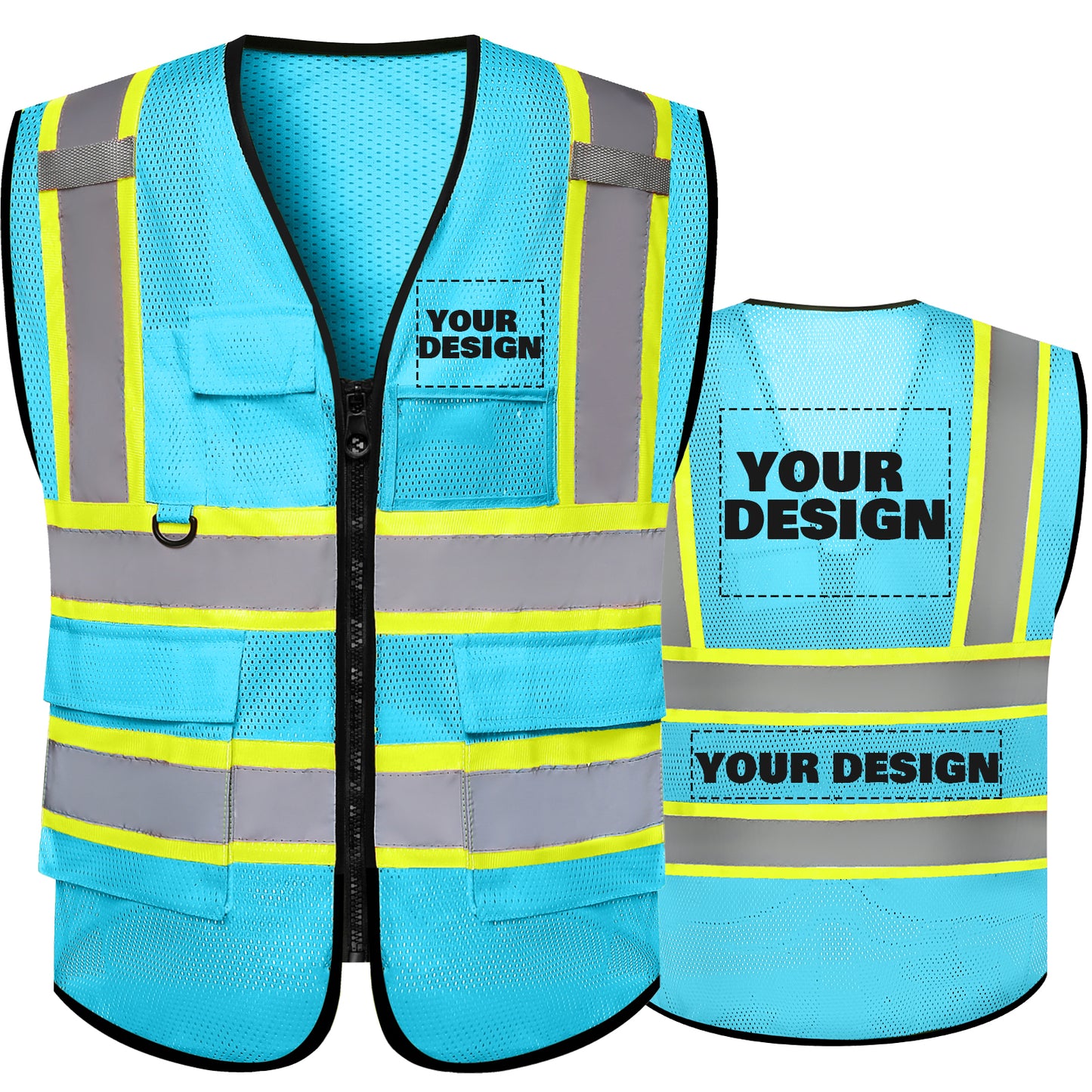 Shmimy Custom Mesh Safety Vest with 5 Pockets Class 2 Adult Unisex Construction Security Workwear