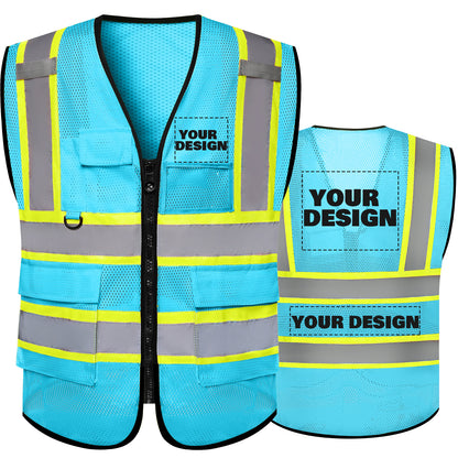 Shmimy Custom Mesh Safety Vest with 5 Pockets Class 2 Adult Unisex Construction Security Workwear