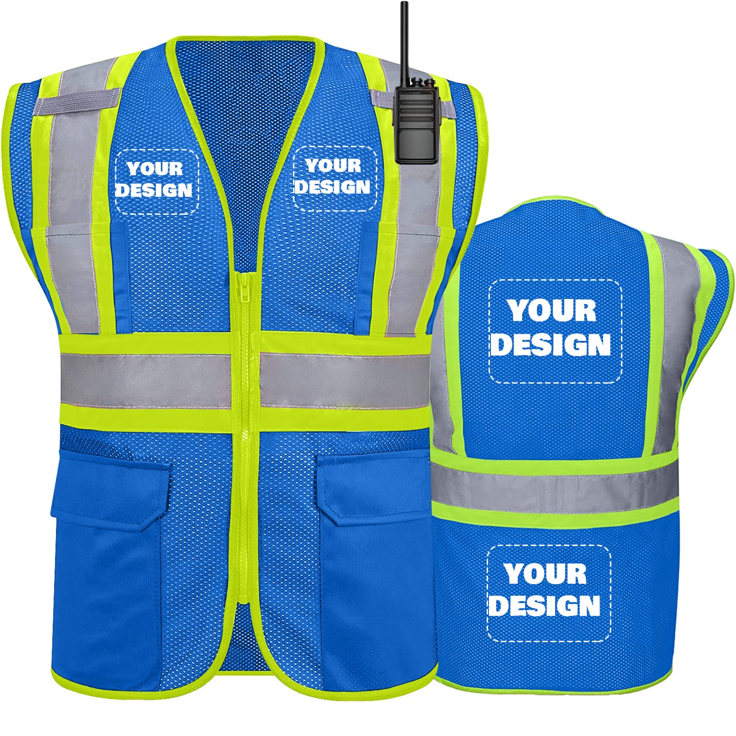Shmimy Custom High Visibility Safety Vest, Class 2 Reflective Work Vest With Pockets, Custom Logo Construction Workwear