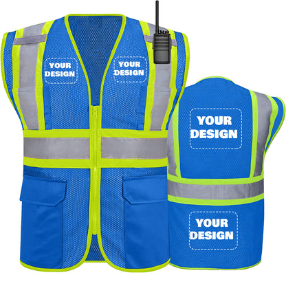 Shmimy Custom High Visibility Safety Vest, Class 2 Reflective Work Vest With Pockets, Custom Logo Construction Workwear