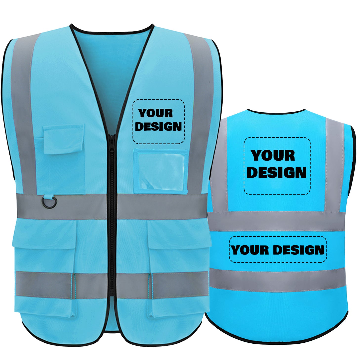 Shmimy Custom Logo Reflective Vest, Class 2 Safety Vests with 5 Pockets Zipper High Visibility