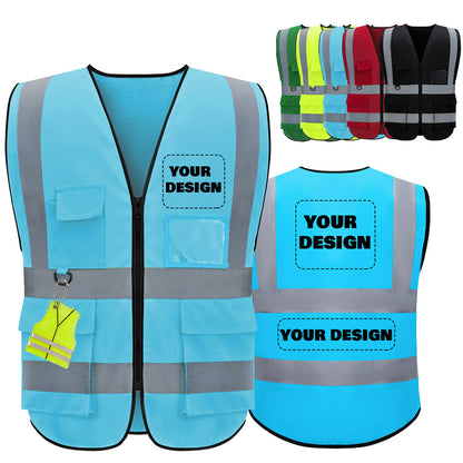 Shmimy Custom Logo Reflective Vest, Class 2 Safety Vests with 5 Pockets Zipper High Visibility