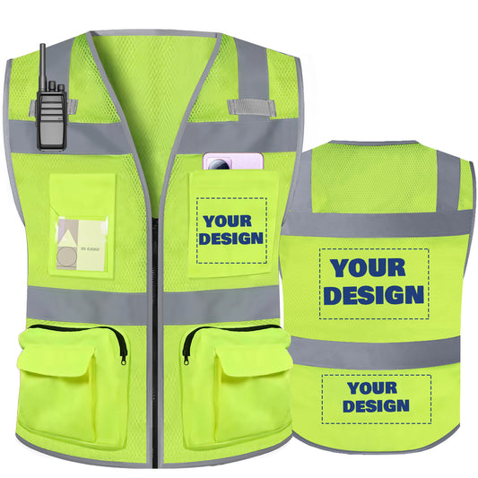 Shmimy Custom Logo Safety Vest 8-Pockets Class2 High Visibility Reflective Vest for Men - Personalized Logo Team Vest