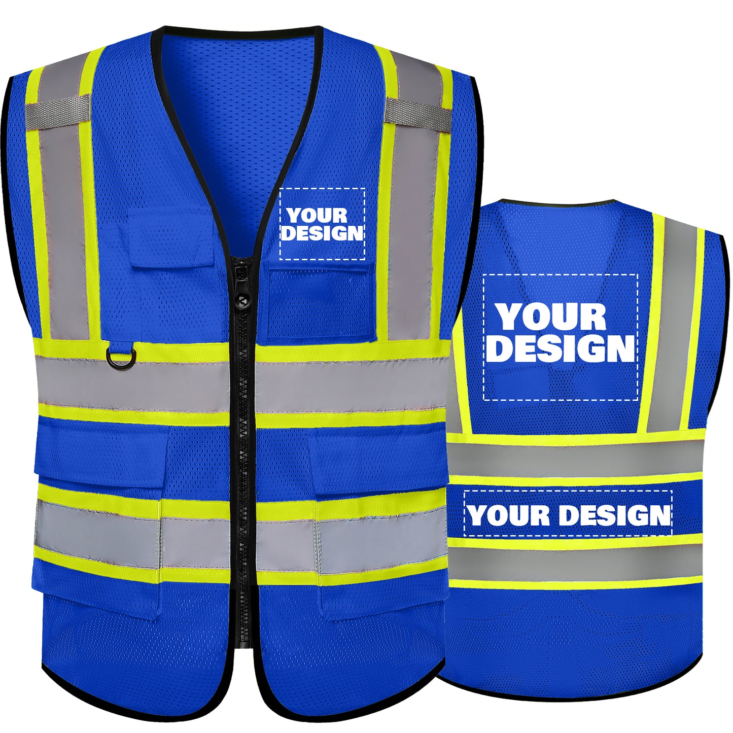 Shmimy Custom Mesh Safety Vest with 5 Pockets Class 2 Adult Unisex Construction Security Workwear