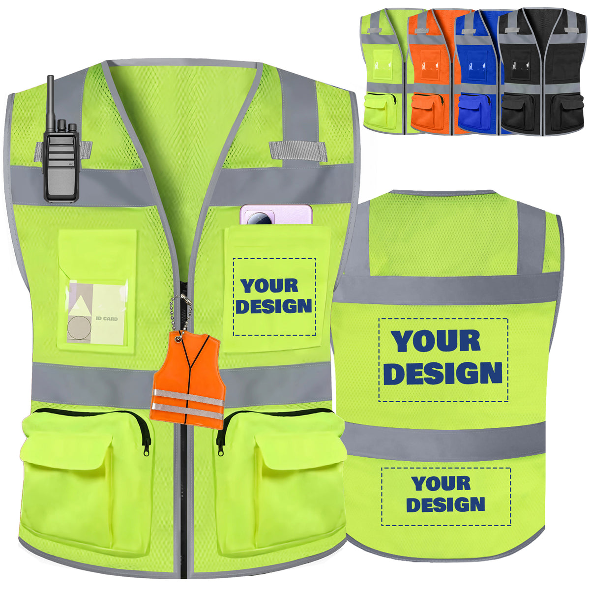 Shmimy Custom Logo Safety Vest 8-Pockets Class 2 High Visibility Reflective Vest for Men - Personalized Logo Team Vest