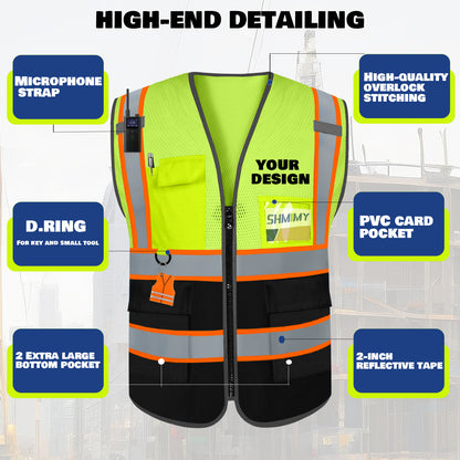 Custom High Visibility Reflective Safety Vest with Pockets | Personalized Logo for Construction, Men & Women