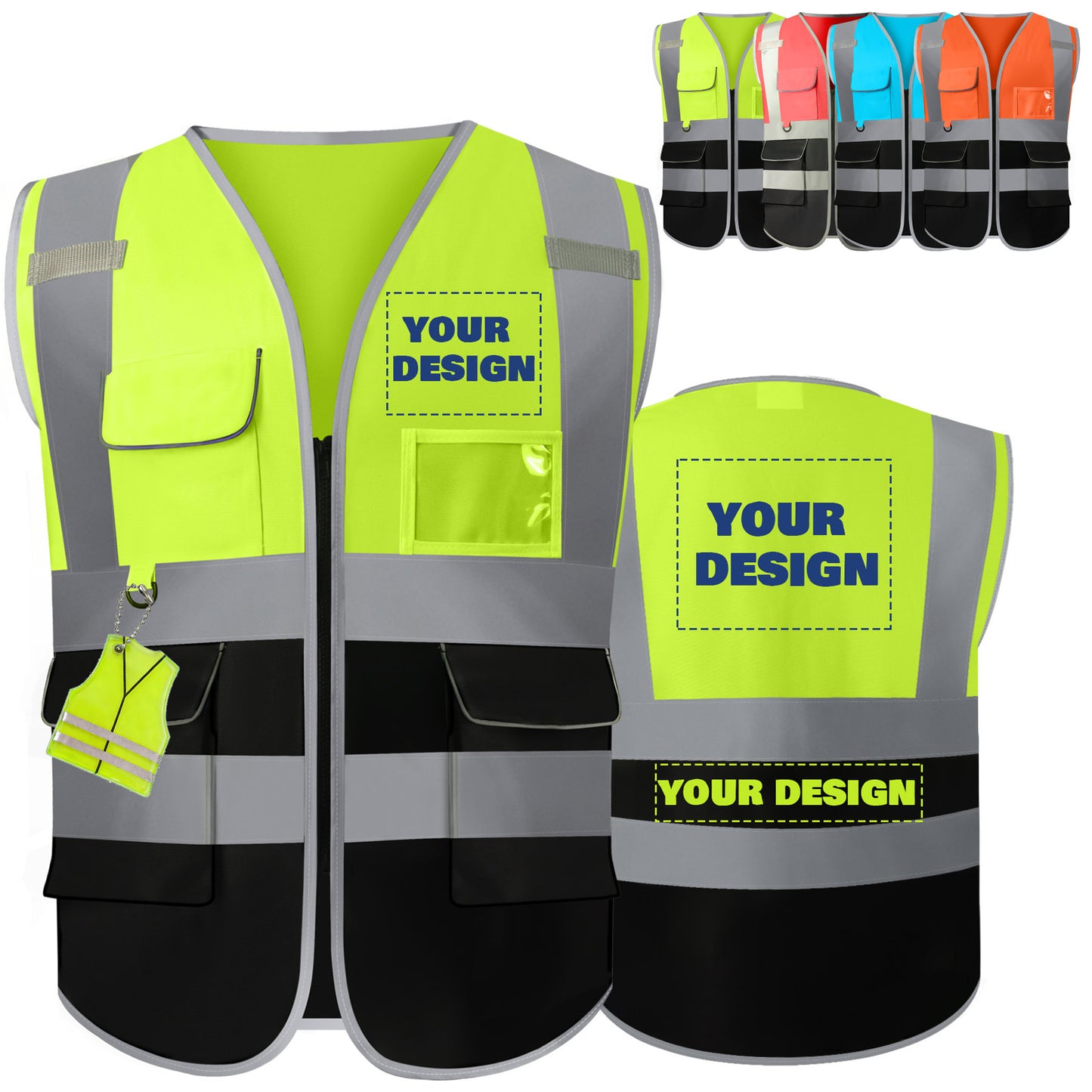Shmimy Custom Safety Vest Class 2 High Visibility Reflective Vest 6 Pocket