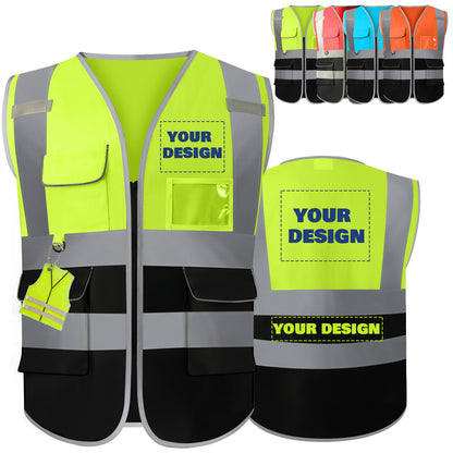 Shmimy Custom Safety Vest Class 2 High Visibility Reflective Vest 6 Pocket