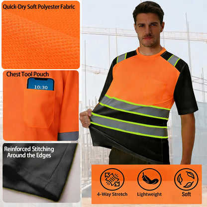 Shmimy Custom Logo High Visibility Shirts Class 3 Reflective Shirts ANSI with Pocket Safety Shirts