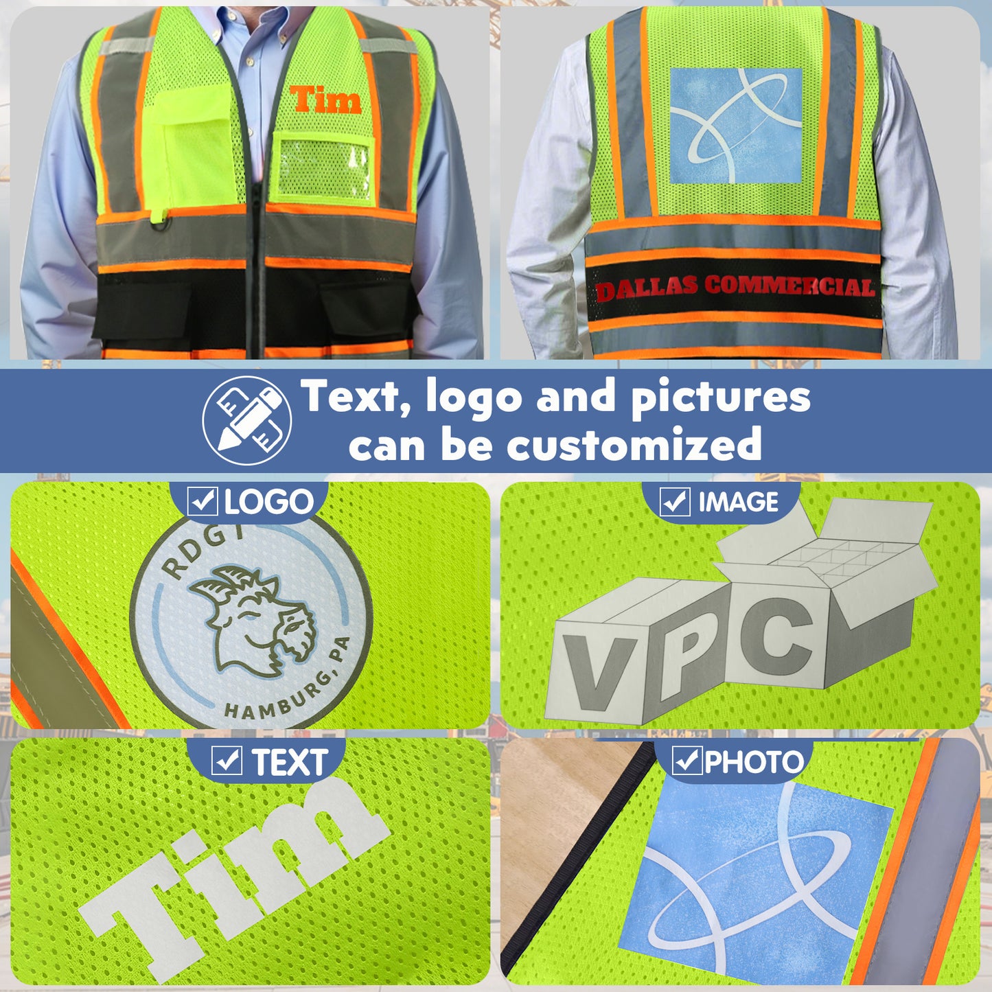 Custom High Visibility Reflective Safety Vest with Pockets | Personalized Logo for Construction, Men & Women
