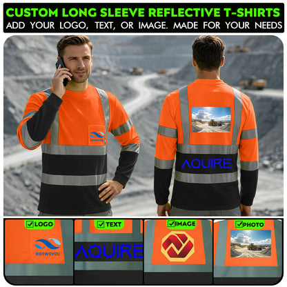 Shmimy Custom Safety Shirts, ANSI Class 3 Reflective Work Shirts Long Sleeve Crewneck T-Shirt