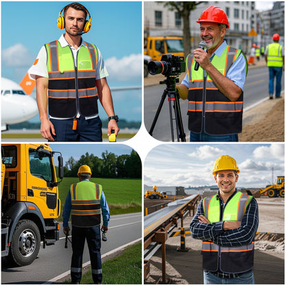 Custom High Visibility Reflective Safety Vest with Pockets | Personalized Logo for Construction, Men & Women