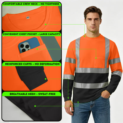 Shmimy Custom Safety Shirts, ANSI Class 3 Reflective Work Shirts Long Sleeve Crewneck T-Shirt