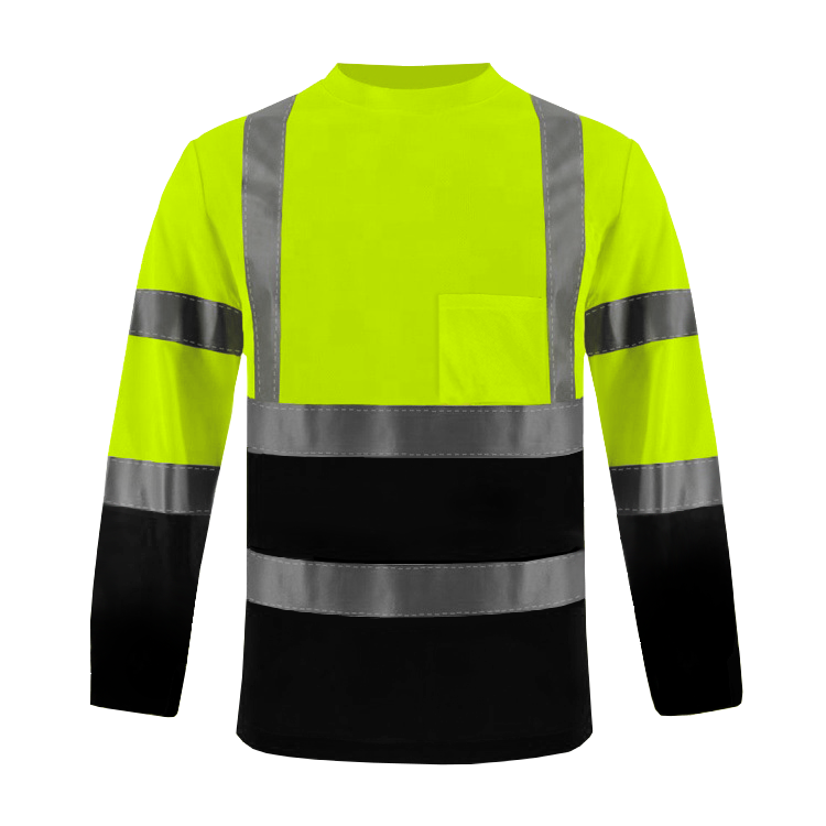 Shmimy Custom Logo High Visibility Safety Shirts, ANSI Class 3 Reflective Work Shirts Long Sleeve Crewneck T-Shirt