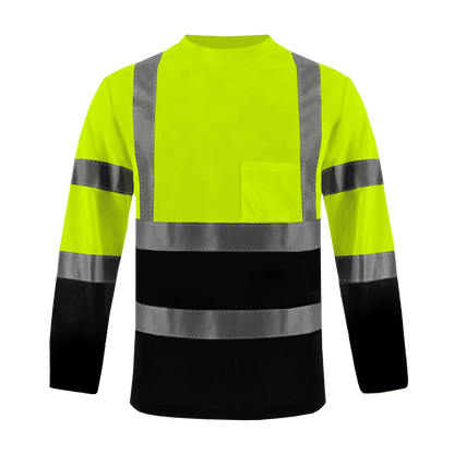Shmimy Custom Logo High Visibility Safety Shirts, ANSI Class 3 Reflective Work Shirts Long Sleeve Crewneck T-Shirt