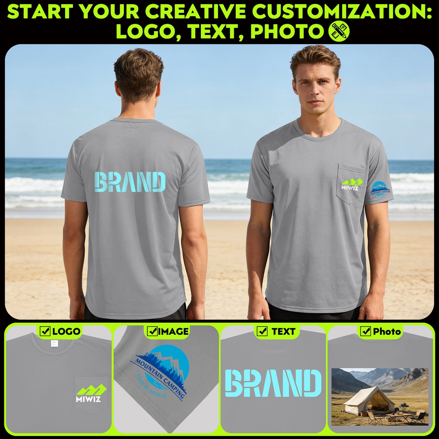 Shmimy Custom Shirt With Pocket, Custom Shirts Men Workout Shirts Dry Fit Moisture Wicking Short Sleeve Athletic Work T-Shirts