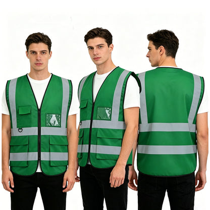 Shmimy Custom Logo Reflective Vest, Class 2 Safety Vests with 5 Pockets Zipper High Visibility
