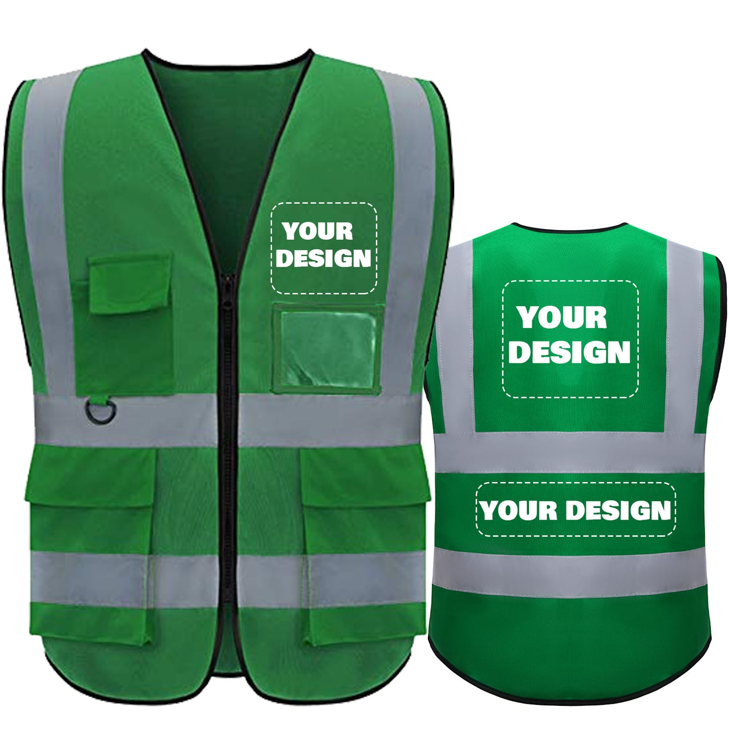 Shmimy Custom Logo Reflective Vest, Class 2 Safety Vests with 5 Pockets Zipper High Visibility