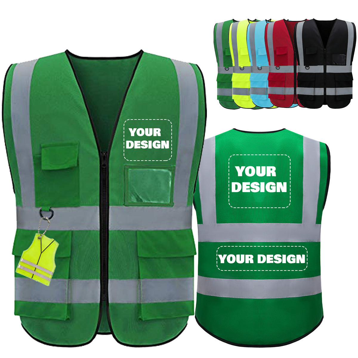 Shmimy Custom Logo Reflective Vest, Class 2 Safety Vests with 5 Pockets Zipper High Visibility