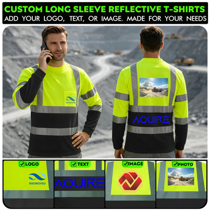 Shmimy Custom Safety Shirts, ANSI Class 3 Reflective Work Shirts Long Sleeve Crewneck T-Shirt