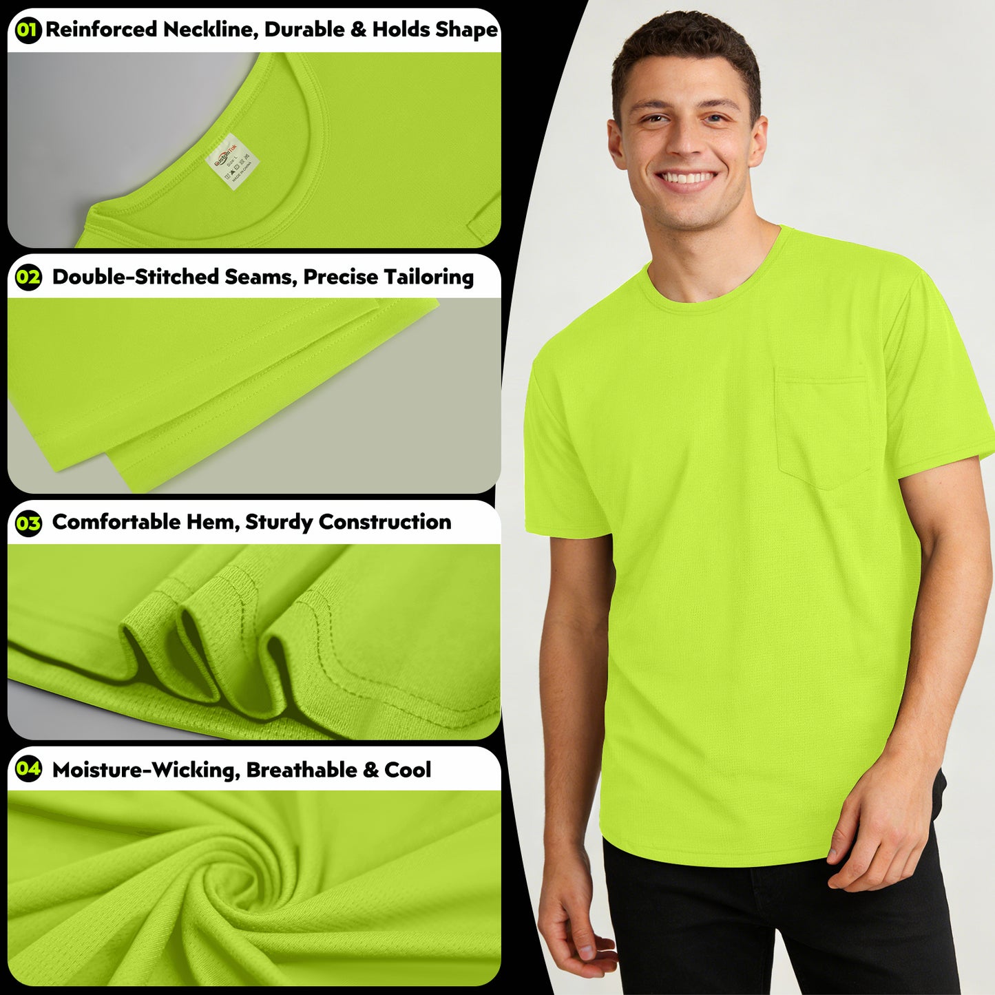 Shmimy Custom Shirt With Pocket, Custom Shirts Men Workout Shirts Dry Fit Moisture Wicking Short Sleeve Athletic Work T-Shirts