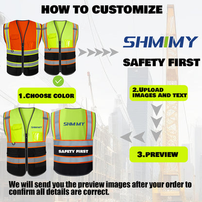 Custom High Visibility Reflective Safety Vest with Pockets | Personalized Logo for Construction, Men & Women