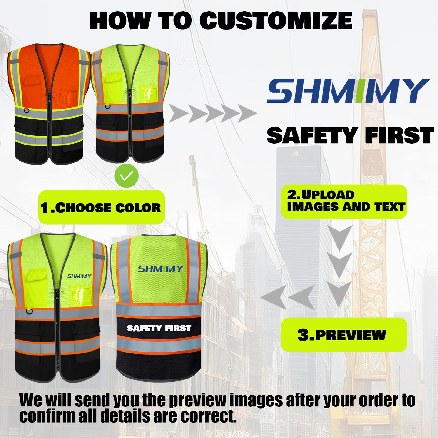 Custom High Visibility Reflective Safety Vest with Pockets | Personalized Logo for Construction, Men & Women