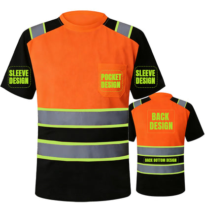 Shmimy Custom Logo High Visibility Shirts Class 3 Reflective Shirts ANSI with Pocket Safety Shirts