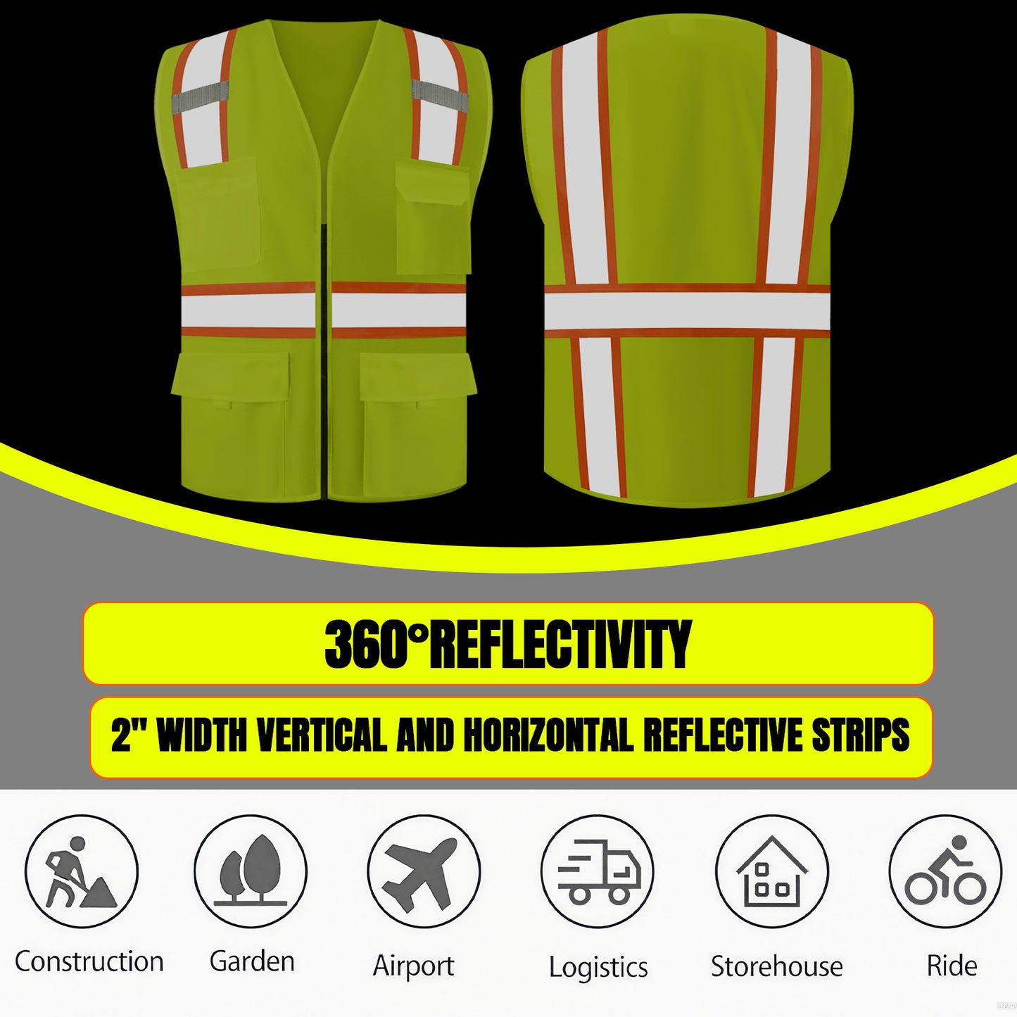 Shmimy Custom Logo Safety Vest 8-Pocket Two-Tone High Visibility Reflective Safety Vest | ANSI/ISEA 107 Class 2