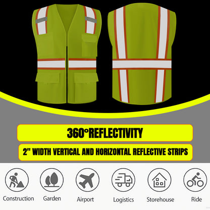 Shmimy Custom Logo Safety Vest 8-Pocket Two-Tone High Visibility Reflective Safety Vest | ANSI/ISEA 107 Class 2