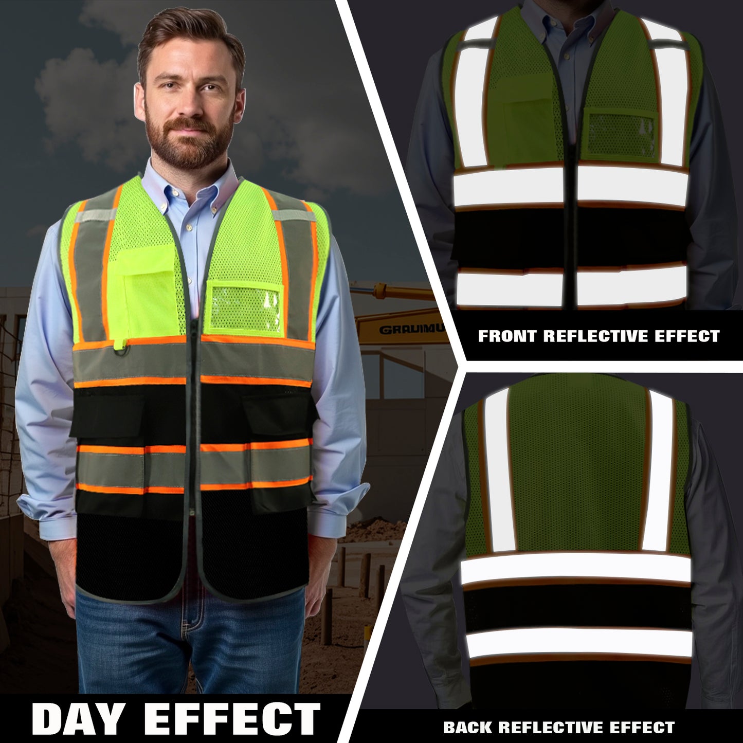 Custom High Visibility Reflective Safety Vest with Pockets | Personalized Logo for Construction, Men & Women