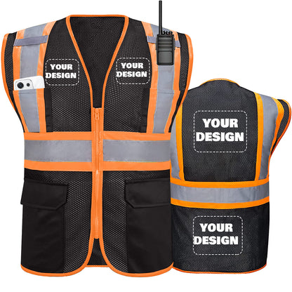 Shmimy Custom High Visibility Safety Vest, Class 2 Reflective Work Vest With Pockets, Custom Logo Construction Workwear