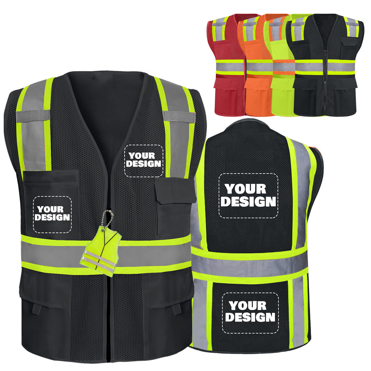 Shmimy Custom Safety Vest Customized Logo Class 2 High Visibility Reflective Vest with 8 Pockets Construction workwear