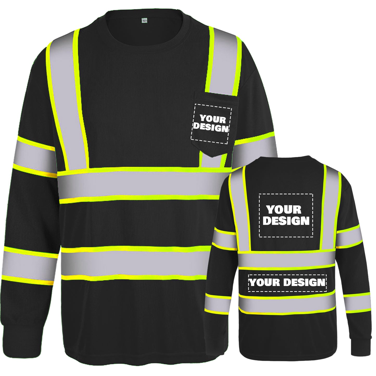 Shmimy Custom Logo High Visibility Safety Shirts, ANSI Class 3 Reflective Work Shirts Long Sleeve Crewneck T-Shirt