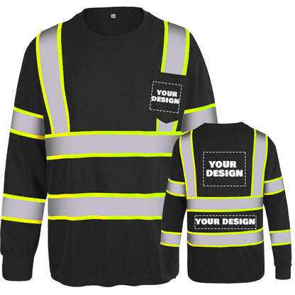 Shmimy Custom Logo High Visibility Safety Shirts, ANSI Class 3 Reflective Work Shirts Long Sleeve Crewneck T-Shirt