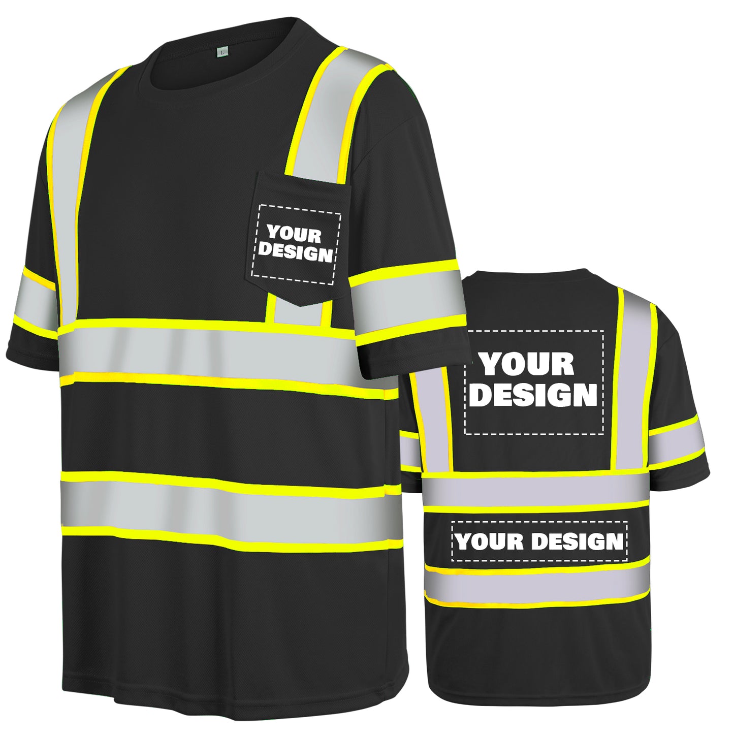 Shmimy Custom Logo High Visibility Safety Shirts, ANSI Class 3 Reflective Work Shirts Long Sleeve Crewneck T-Shirt