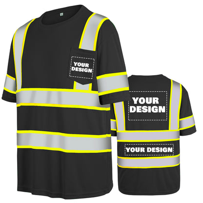 Shmimy Custom Logo High Visibility Safety Shirts, ANSI Class 3 Reflective Work Shirts Long Sleeve Crewneck T-Shirt