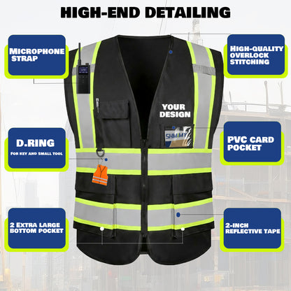 Shmimy Custom Safety Vest with 5 Pockets Class 2 Adult Unisex Construction Security Workwear