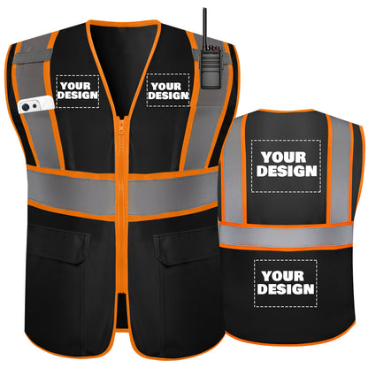 Shmimy Custom High Visibility Safety Vest, Class 2 Reflective Work Vest With Pockets, Custom Logo Construction Workwear