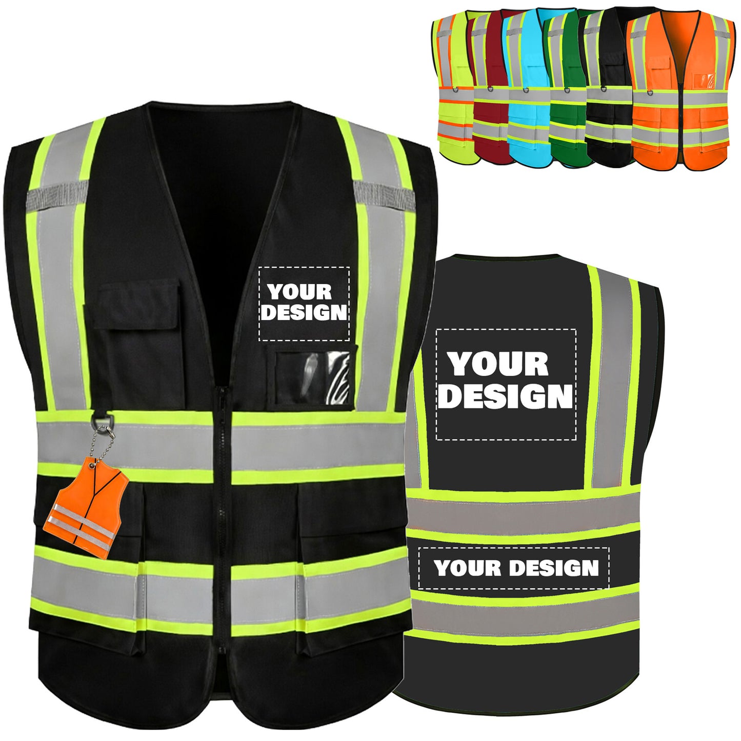 Shmimy Custom Safety Vest with 5 Pockets Class 2 Adult Unisex Construction Security Workwear