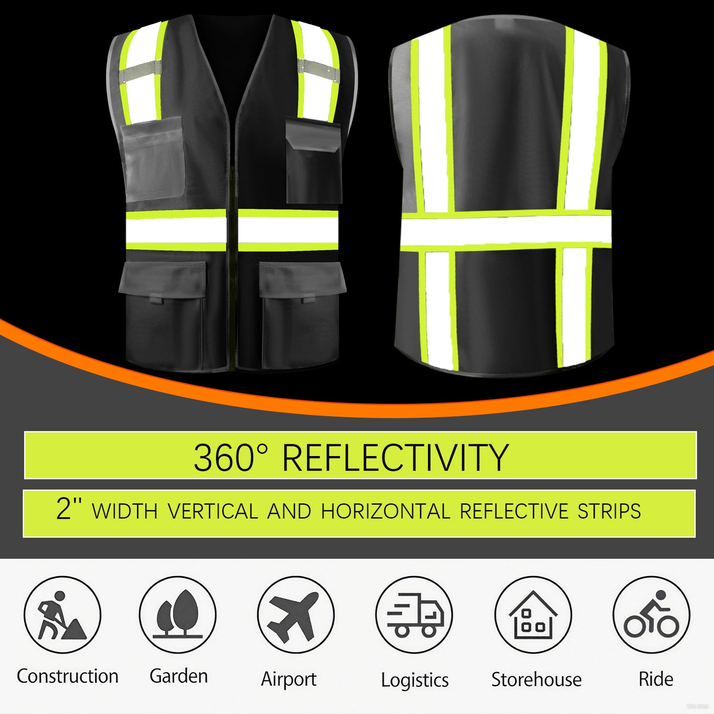 Shmimy Custom Logo Safety Vest 8-Pocket Two-Tone High Visibility Reflective Safety Vest | ANSI/ISEA 107 Class 2