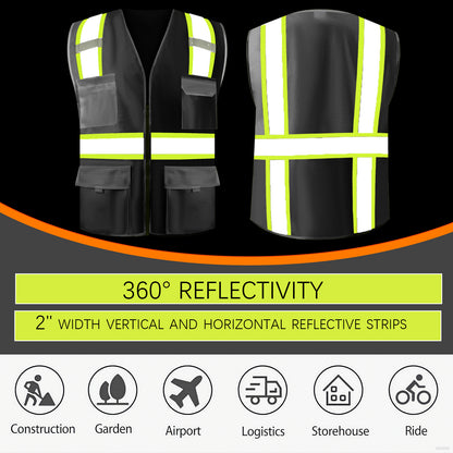 Shmimy Custom Logo Safety Vest 8-Pocket Two-Tone High Visibility Reflective Safety Vest | ANSI/ISEA 107 Class 2