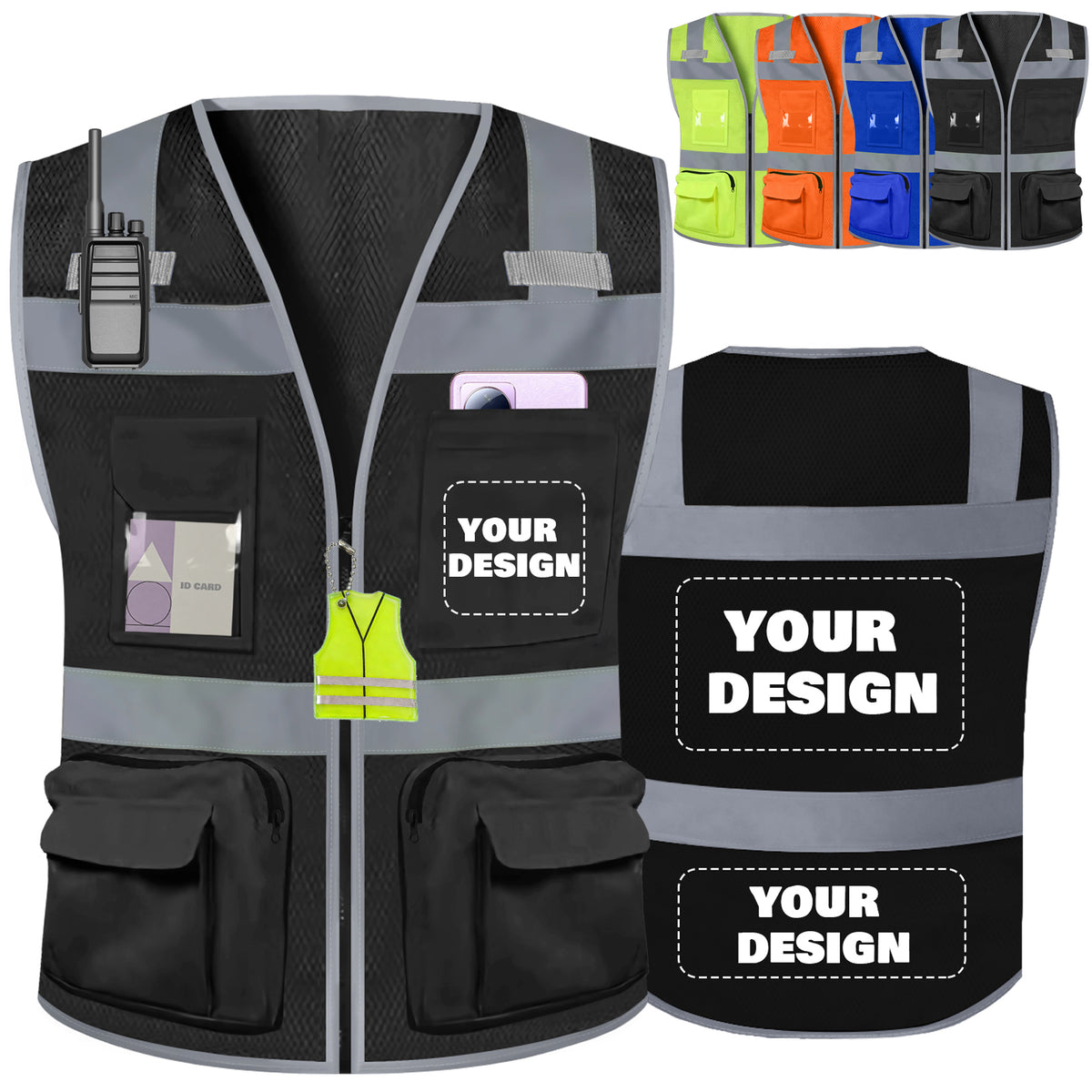 Shmimy Custom Logo Safety Vest 8-Pockets Class 2 High Visibility Reflective Vest for Men - Personalized Logo Team Vest