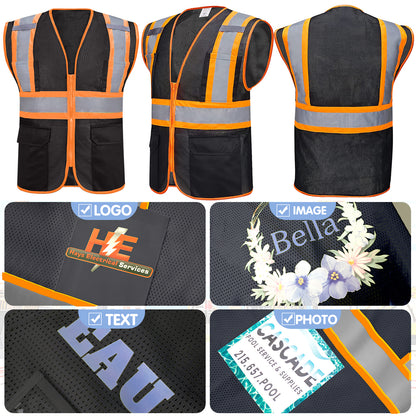 Shmimy Custom High Visibility Safety Vest, Class 2 Reflective Work Vest With Pockets, Custom Logo Construction Workwear